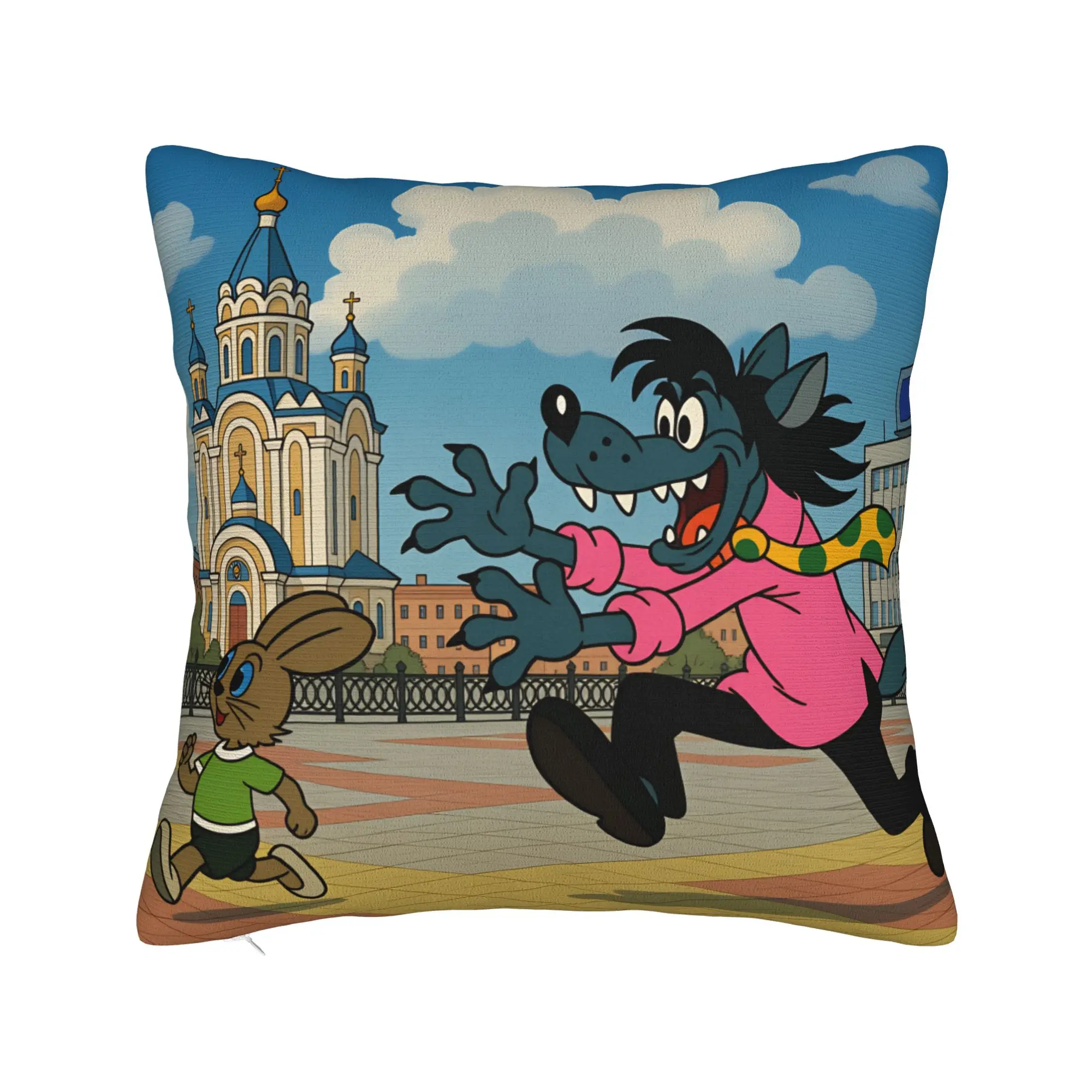 Russian Anime Nu Pogodi Pillow Case  Comfy Pillow Cover Vintage Cushion Cover For Sofa Couch Bed Living Room