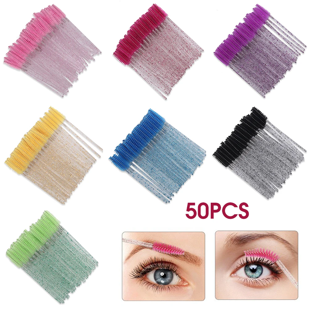 100Pcs Disposable Eyelash Brushes Micro Glitter Eyelash Mascara Wands Mini Crystal Eye Lashes Extensions Brush Comb Makeup Tools