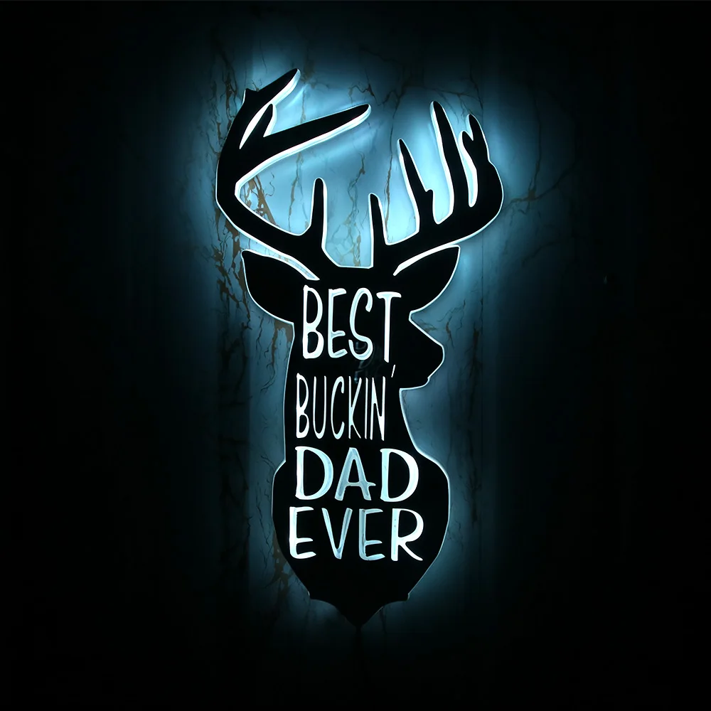 Best Buckin' Dad Ever Decorative Luminous Mirror Wall Light Deer Hunter Deer Horn Color Changing Wall Light Fathers Hunting Gift