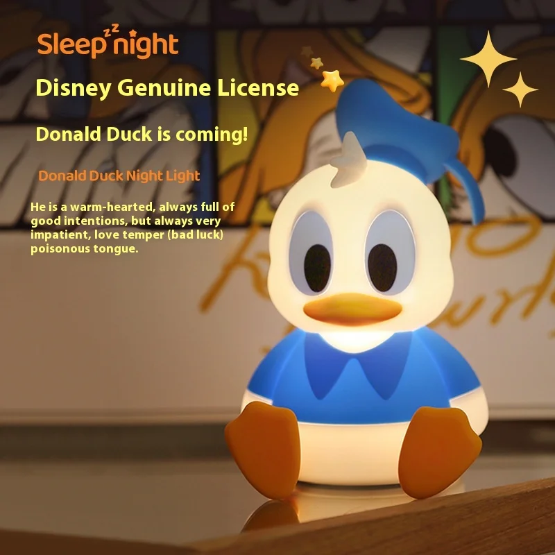 Lámpara de noche de Mickey Pato Donald de Disney, adorable protección de ojos, lámpara cálida, animación, versión Q creativa, regalo de compañero para dormir