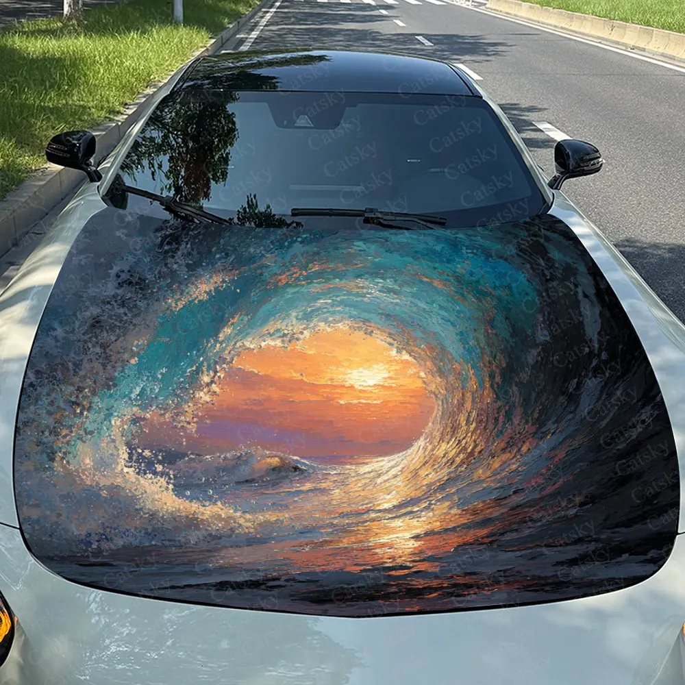 

The Sun In The Waves Car Hood Sticker, Automotive Exterior Customization, Durable PVC Vinyl Wrap