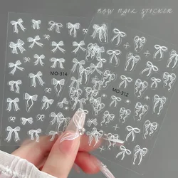 5D White Lace Bowknot Nail Stickers 10*8cm Elegant Beauty Bow Ribbon Adhesive Nail Art Foils for Wedding Woman Nail Decorat Gift