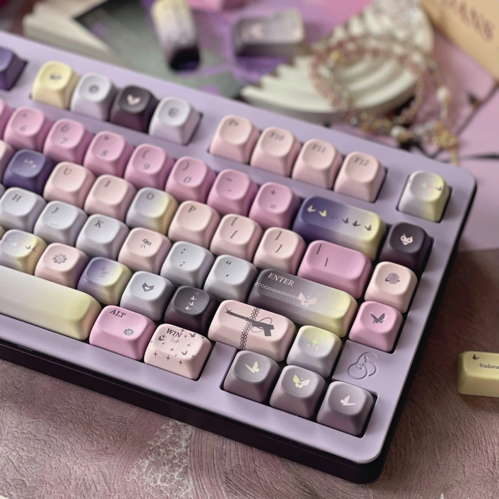 Dreamy Purple Butterfly Keycap 149 Keys SOA Profile PBT Material Five-sided Heat Sublimation Keycaps for DIY Mechanical Keyboard