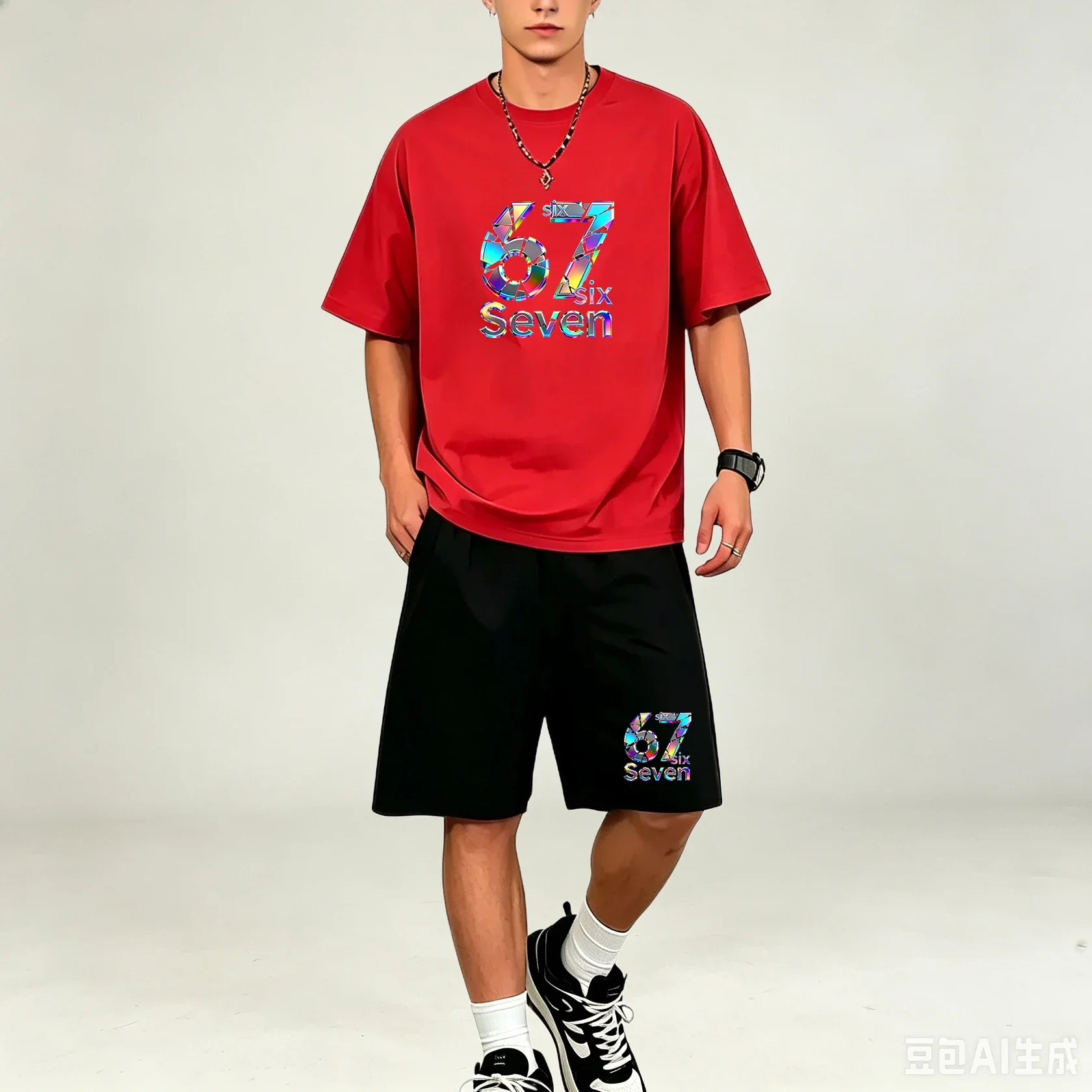 Men T-Shirts Sets Quick Dry 2 Piece Outfit Oversized Print T Shirt Sport Shorts Lightweight Outdoor Workout Street Wear Big Size