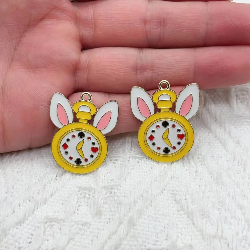 10pieces enamel jewelry rabbit poker tea pot clock accessories alloy pendants DIY necklace bracelets jewelry making accessories