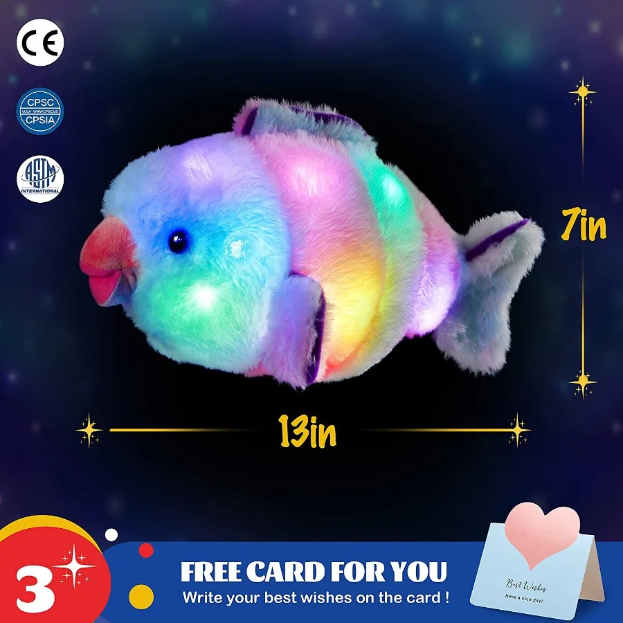 33cm LED Musical Rainbow Fish Stuffed Light-up Singing Plush Toys Animals Fish Doll Lullaby Birthday Gifts for Kids Luminous