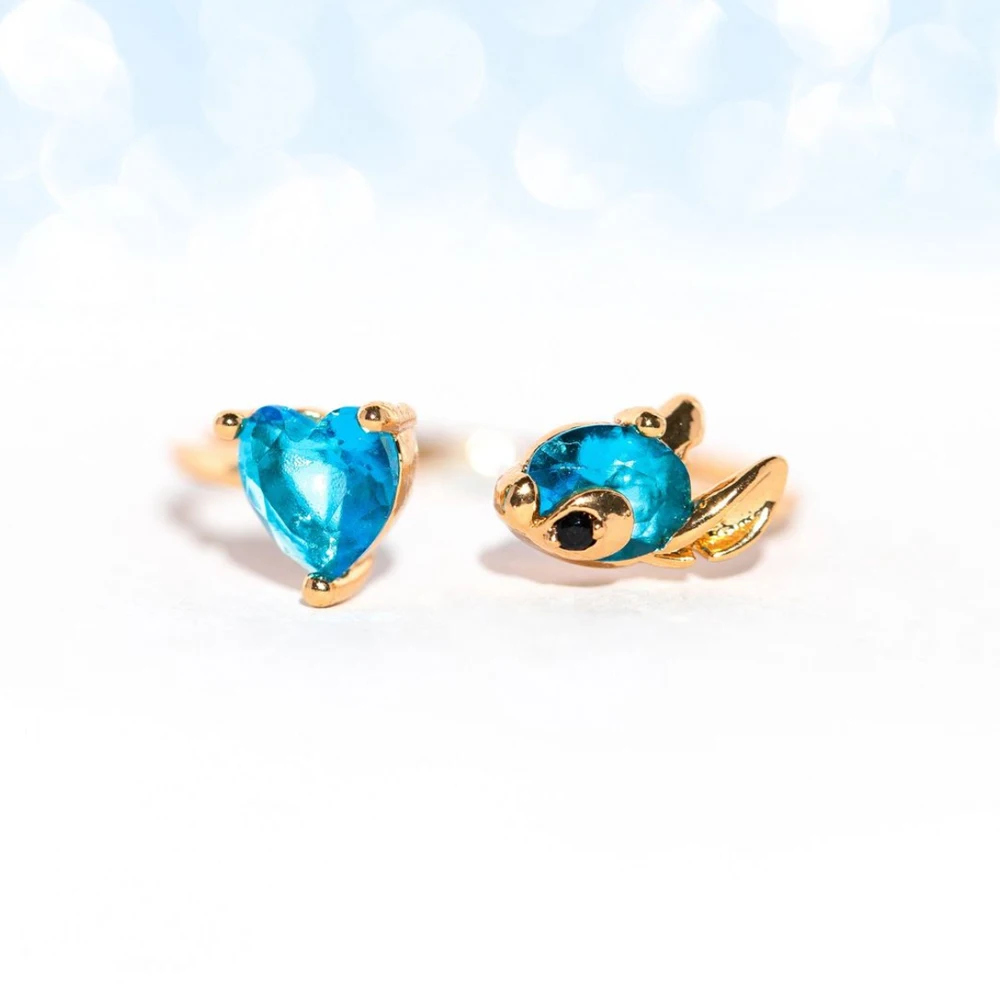 Cute Blue and Pink Zircon Open Fish Ring 18K Gold Plated Adjustable Ring For Women
