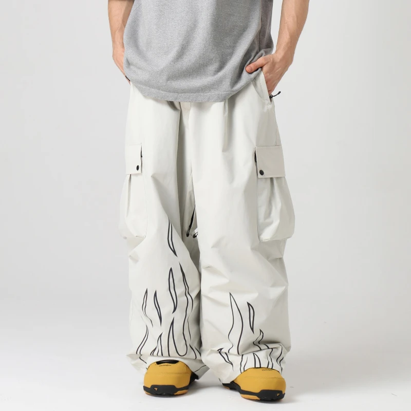 جديد GSOU سنو عاكس لهب الجرافيك الرجال فضفاض على الجليد سراويل شتوية النساء الثلوج مقاوم للماء البضائع على الجليد التزلج بنطلون