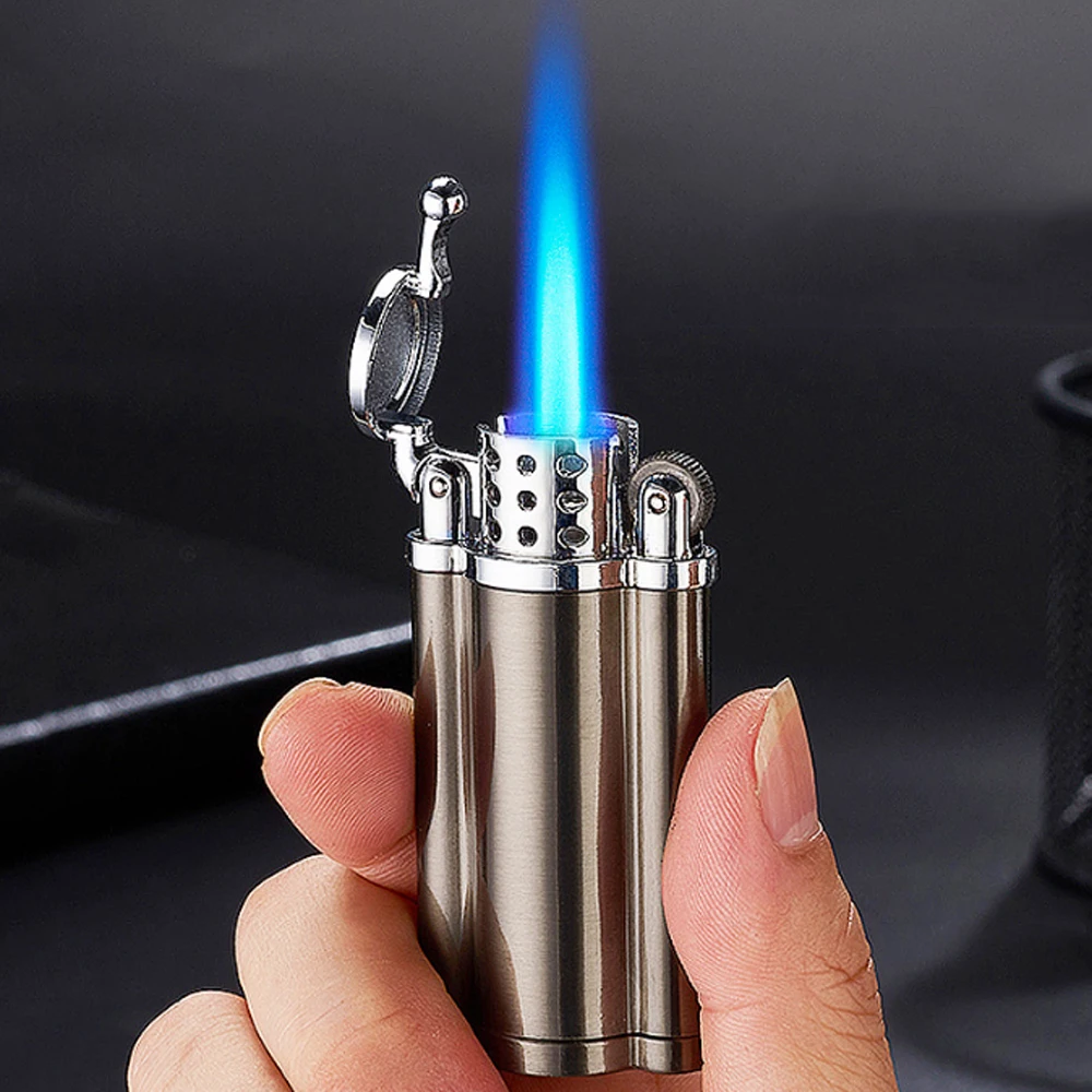 

Creative Metal Compact Butane Jet Lighter Press Ignition Windproof Flameless Cigar Lighters Men Smoker Gift