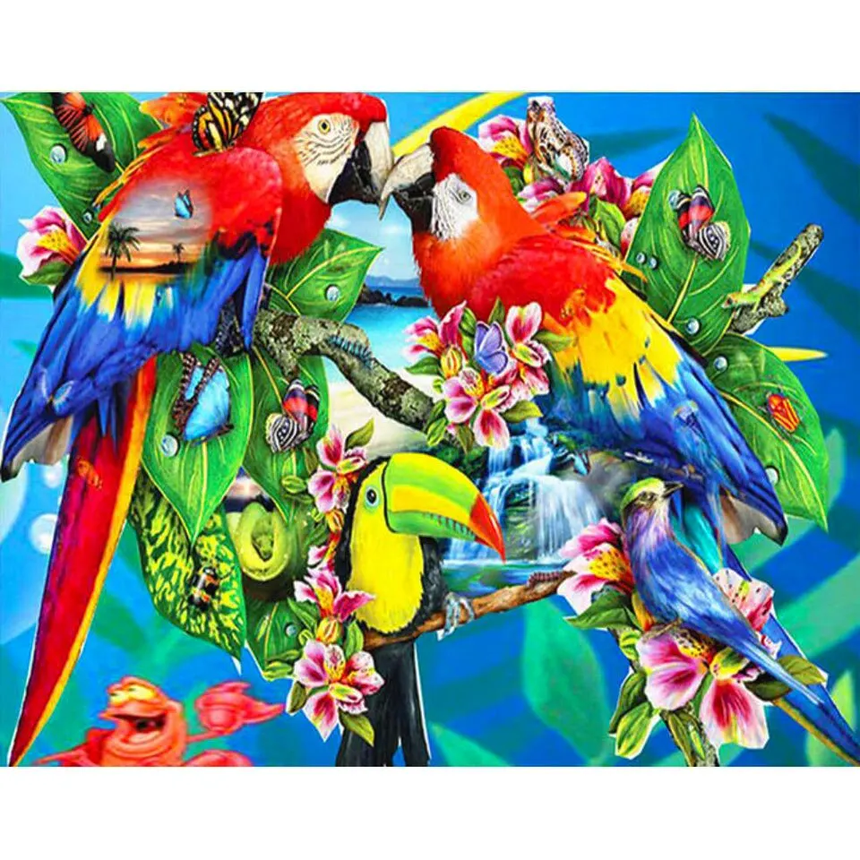 Rainforest Parrots DIY Diamond Painting Full Diamond Mosaic Wall Art Animal Cross Stitch Kit 5D Embroidery Decoration New