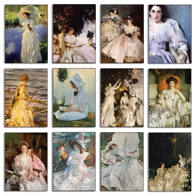 John Singer Sargent Famous Painter Female Portrait Collection Poster Elegant Canvas Painting Wall Art Room Home Decor
