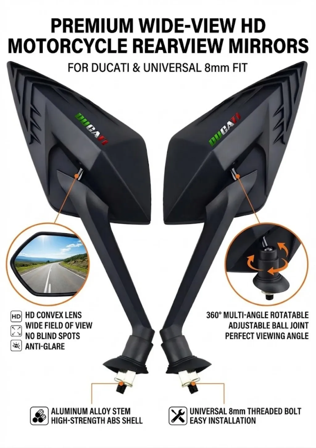 New Motorcycle side-view mirror For Ducati Scrambler Multistrada 950 1100 1260 Sport Monster Fashionable style Motorcycle Mirror