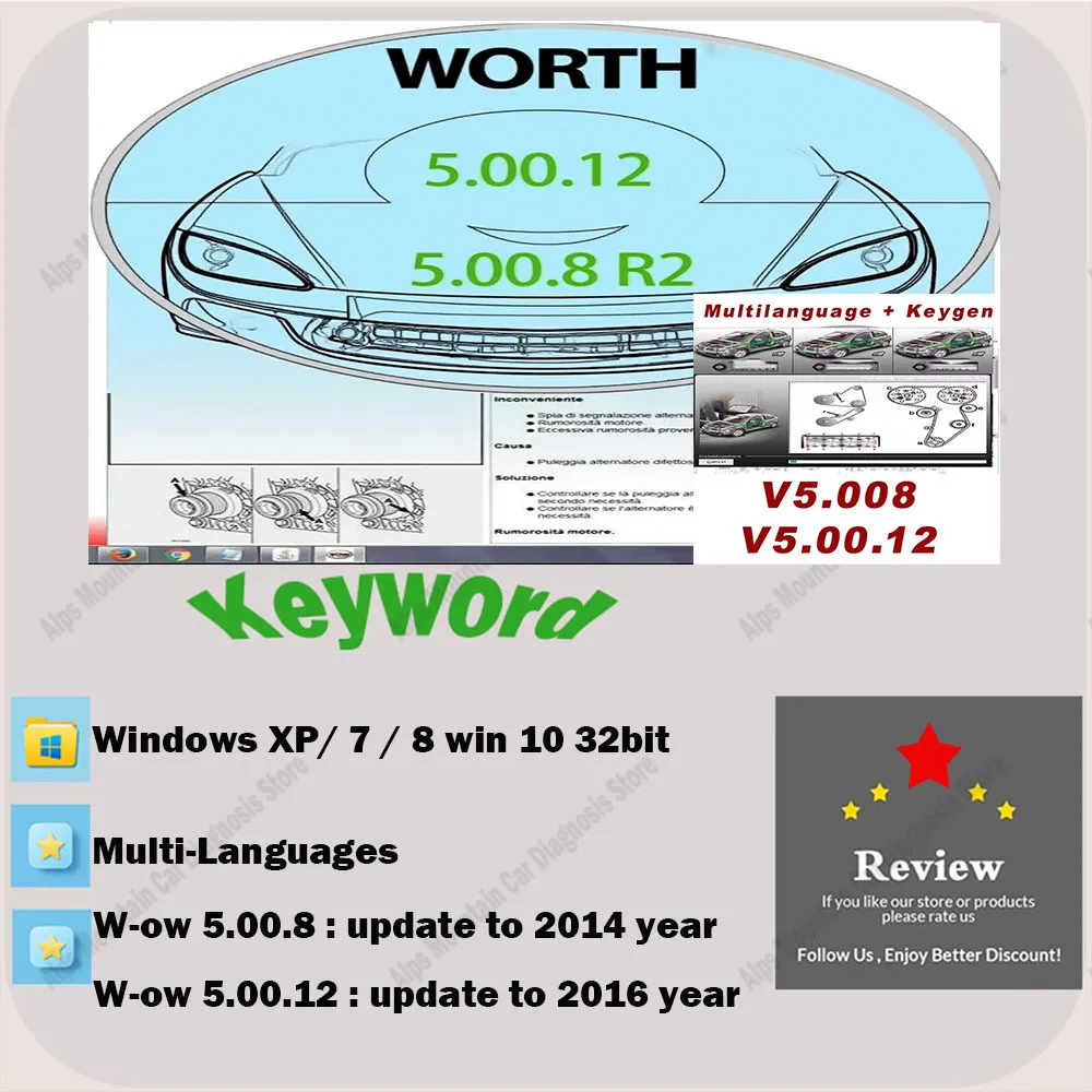 

Newest W-ur-th wow V5.00.12 & wow 5.00.8 R2 Multilanguage Software with Keygen TCS Multi-Diag Tool for Automotive Diagnostic