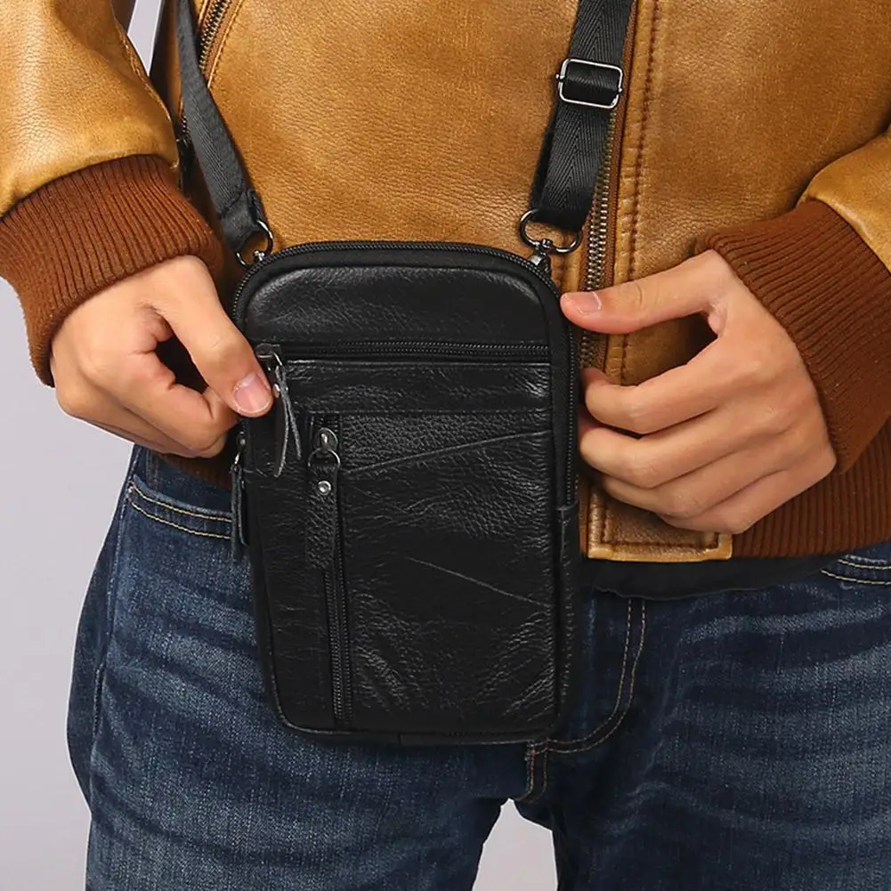 Leather Waist Bag Men's Mobile Phone Bag Wearing Belt Outdoor Sport One Shoulder Small Bag Doing Business Crossbody Bags - Image 2
