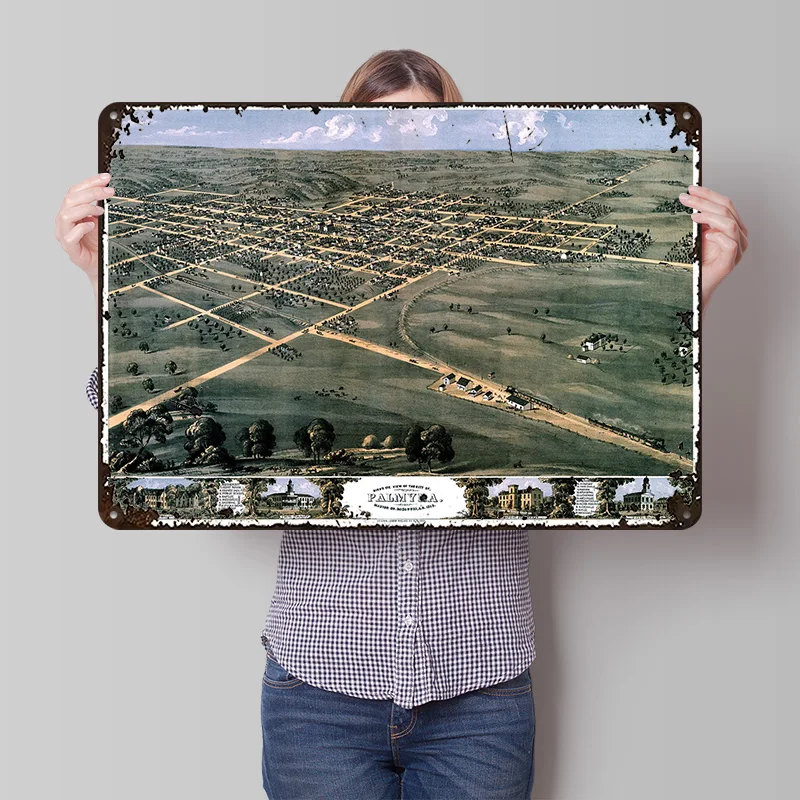 Map Palmyra Missouri Tinplate Poster Custom Wall Art Vintage Metal Signs Retro Tin Plaque for Home Decorations Decoration Gaming