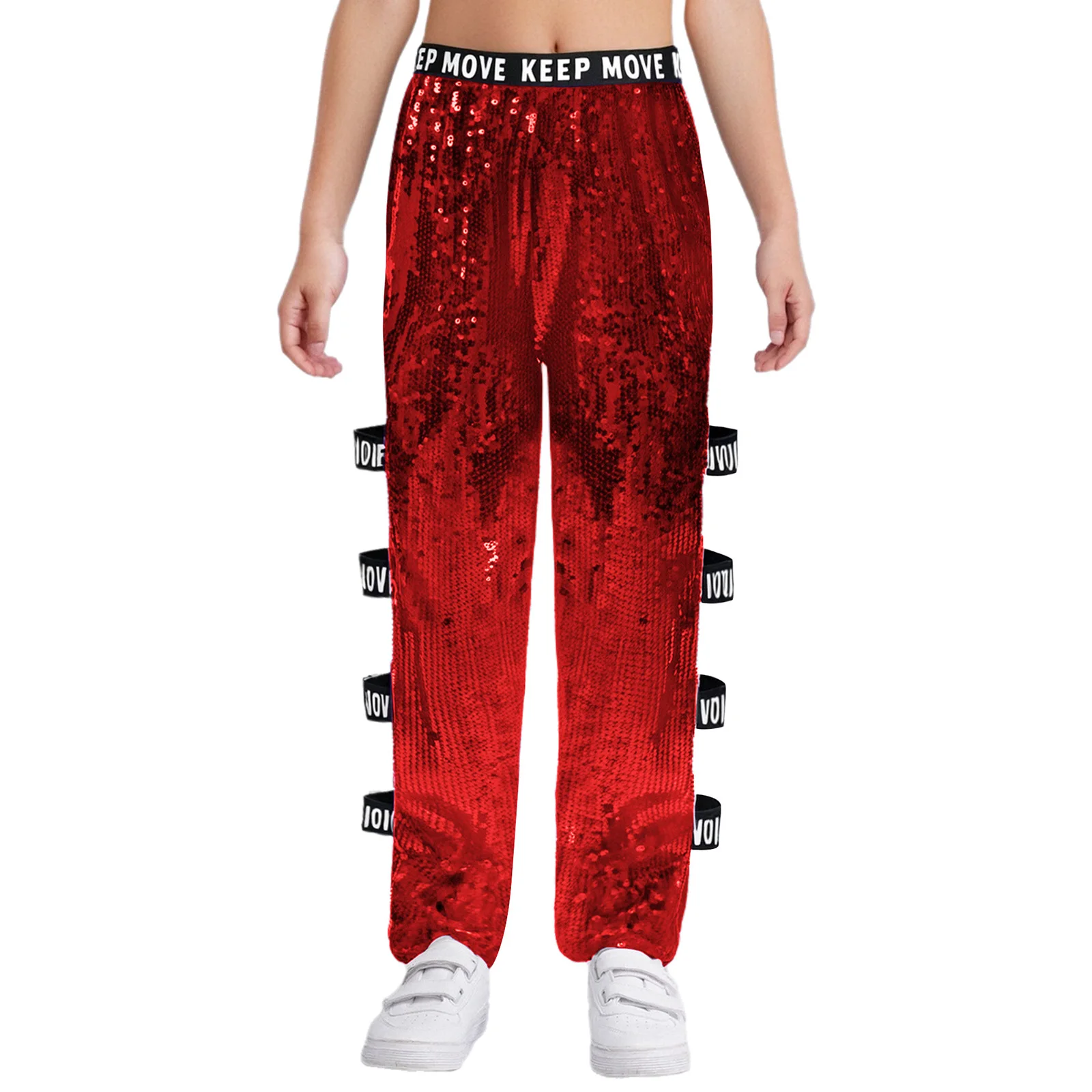 Kinder Mädchen Glitzer Pailletten Jazz Modern Dance Kostüme Hosen Hip-Hop Street Dancewear Ausschnitt Seitenhose Bühnenkostüm