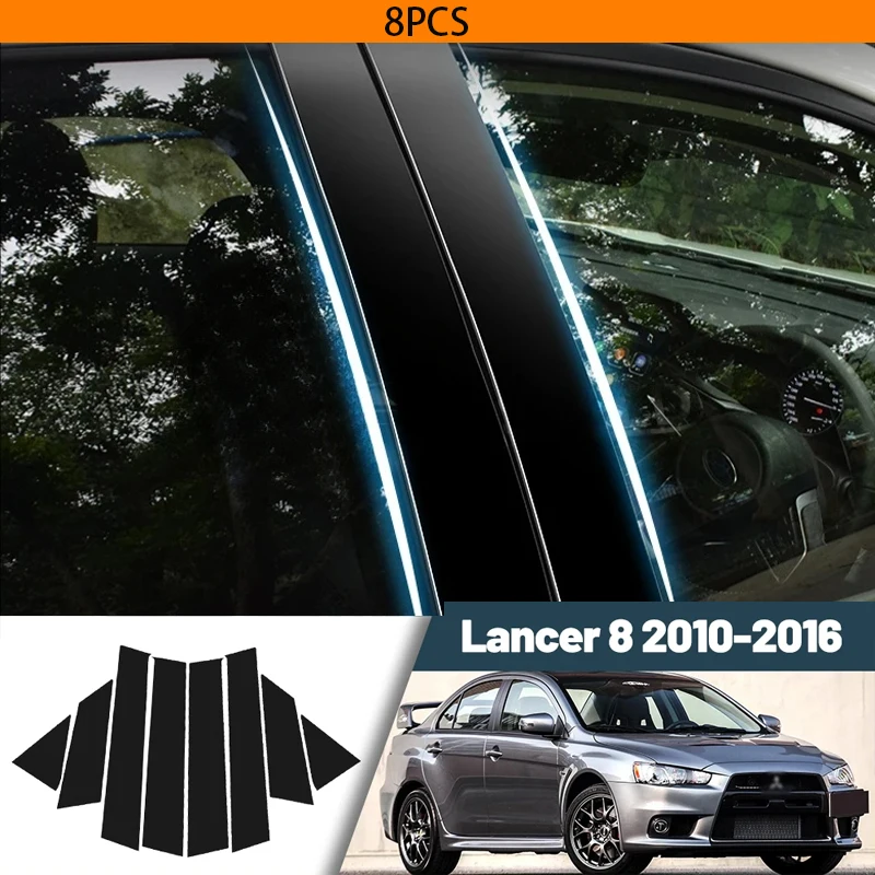 

Глянцевая черная наклейка на окно из углеродного волокна, дверь, наклейка на стойку B C для Mitsubishi Lancer 8 2010-2016 2011 2012 2013 2014