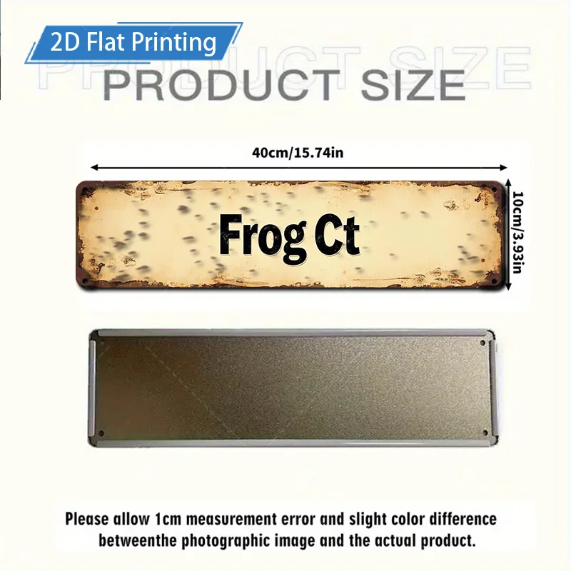 [2D FLAT] 1 قطعة علامة معدنية، 4 × 16 بوصة علامة معدنية على شكل ضفدع ريفي Ct لديكور باب الحديقة