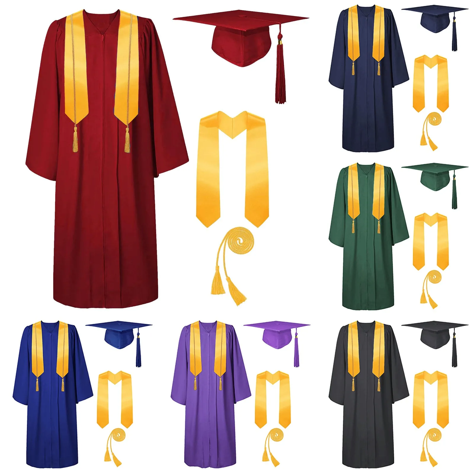 Graduation Suits for Bachelor Unisex Graduation Gowns College Graduation Caps With Tassel And Gown Stole Women Men 4pcs Sets