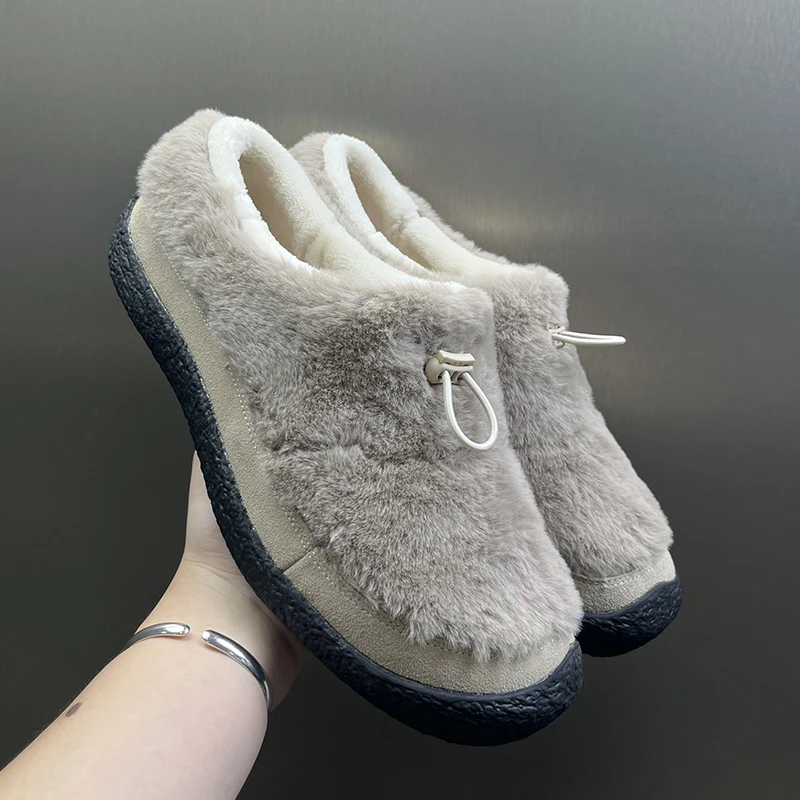 

Мужские уличные зимние тапочки на подкладке, удобные рабочие ботинки на плоской подошве, низкий вырез, резиновая подошва с круглым носком