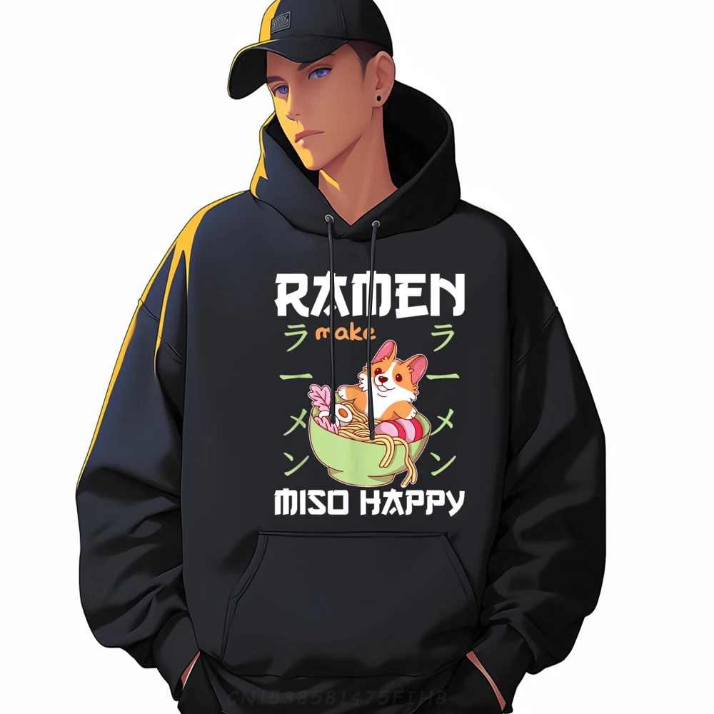 Corgi With Noodles Ramen Kawaii Corgi Hoodies Men 100℅ Polyester Fiber Moisture Wicking Men's Clothing Outdoor