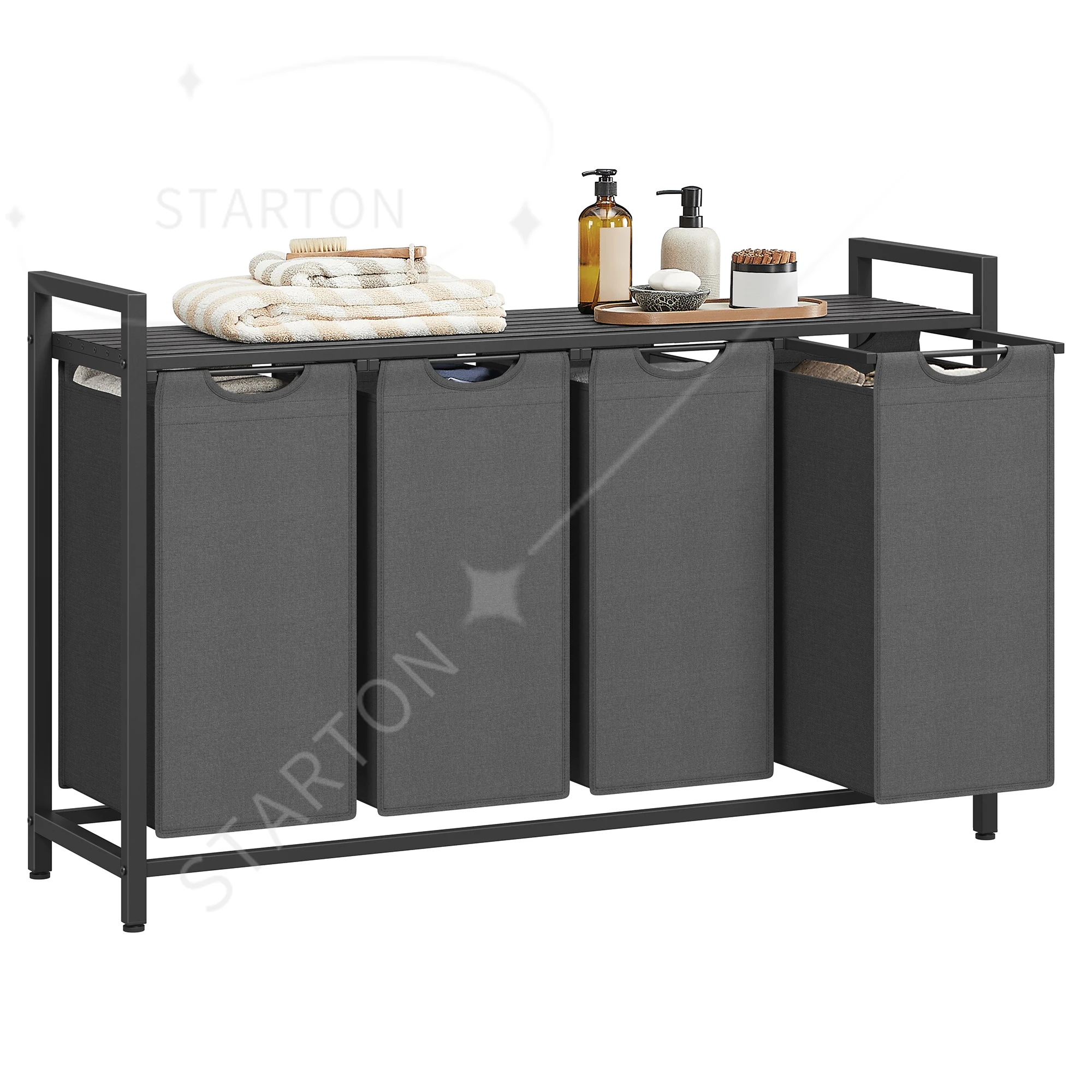 

Black Steel Laundry Hamper With Shelf Separation Basket Wooden Multi Compartment Laundry Basket