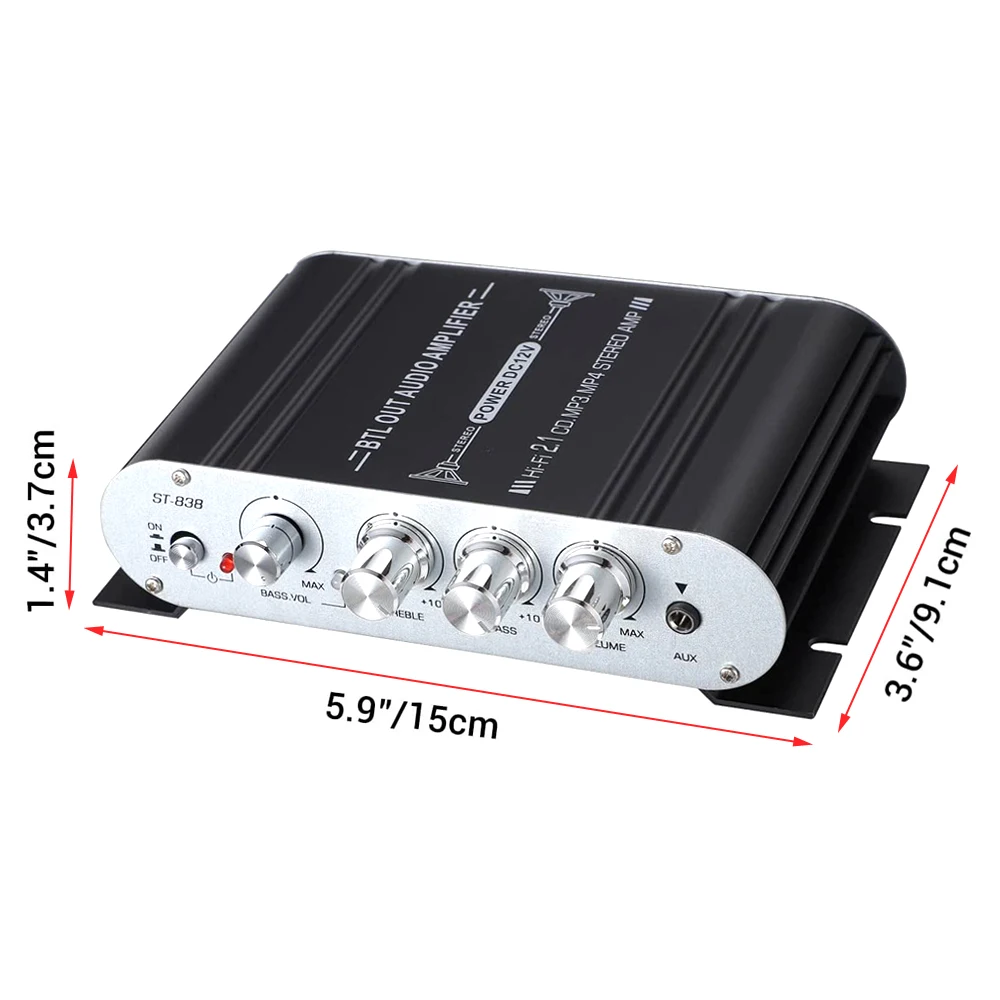 Lepy 838 HiFi 2.1 Channel Audio Amplifier Stereo Bass Sound Amplifier RMS 20Wx2+40W Class D Mini Media Player MP3 Black