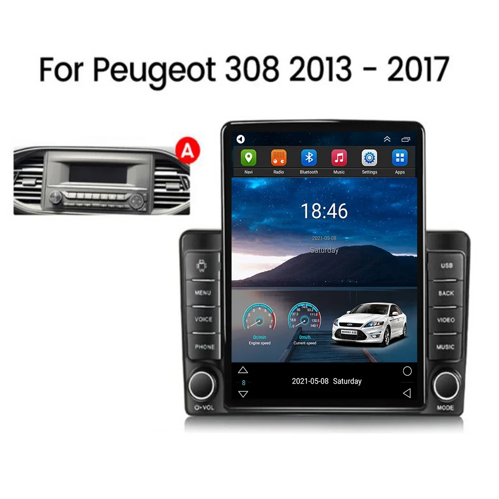 For Tesla Style 2 Din Android 13 Car Radio For For Peugeot 308 T9 308S 2013- 2038 Multimedia Video Player GPS Stereo Carplay DSP