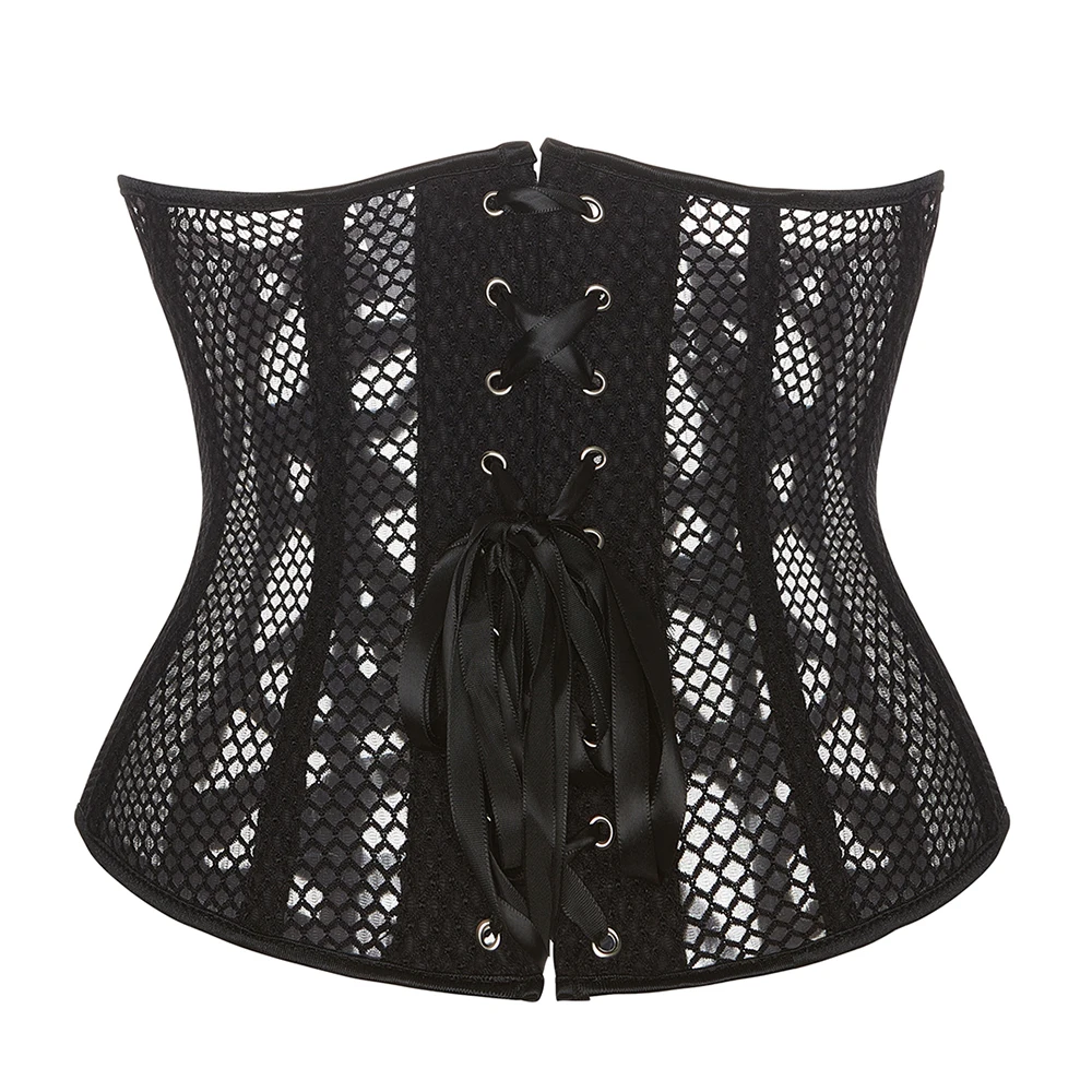 Hollow Out Underbust Corset Sexy Waist Bustier Top Breathable Mesh Corselet Shaping