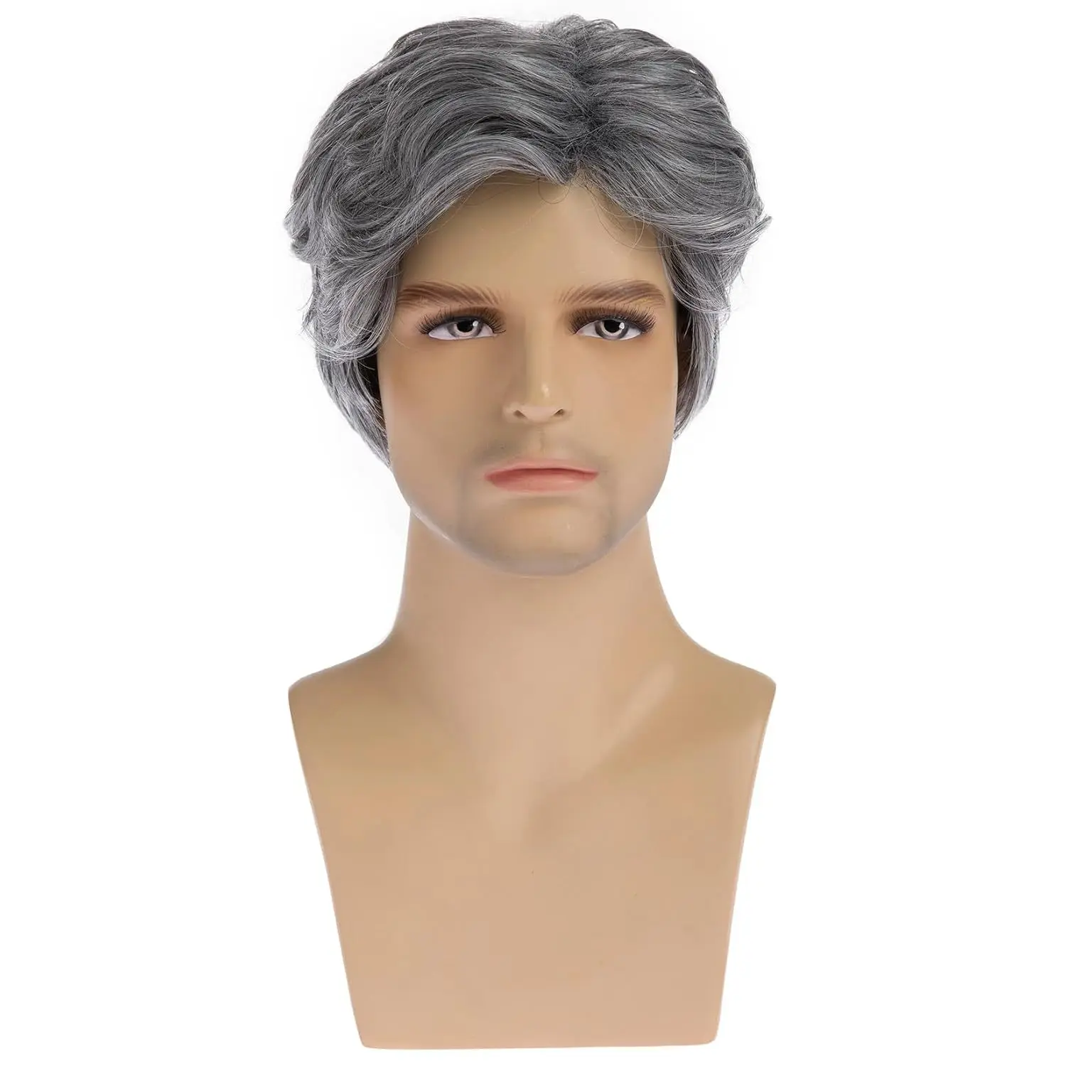 Silver Gray Short Curly Hair Synthetic Development | Suitable for Drama Performance Elderly Character Cos Wig | Mature Wind