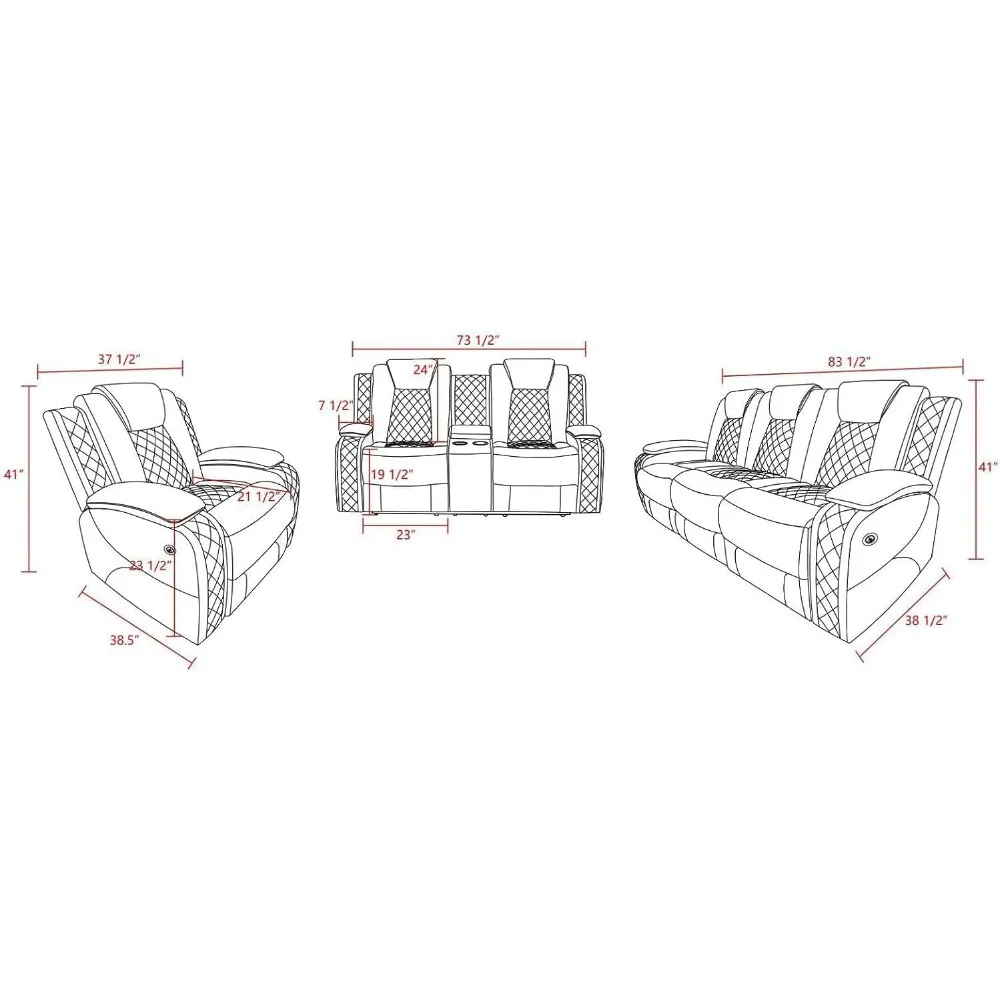 Living Room Furniture, Reclining Sofa, loveseat, Chair with USB Port/Storage Console/Cup Holders