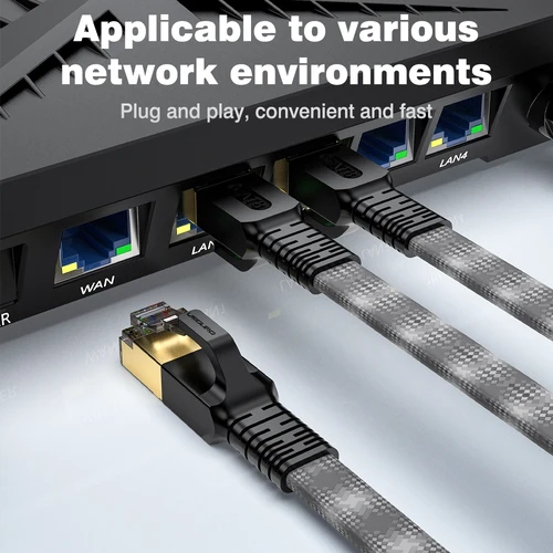 Imagen 2 del producto UGOURD-Cable de Internet clásico Cat8 de alta velocidad, color negro y gris, 40Gbps, 2000MHz, ancho de banda, red RJ45, LAN Cat 8, Cable Ethernet sin retraso