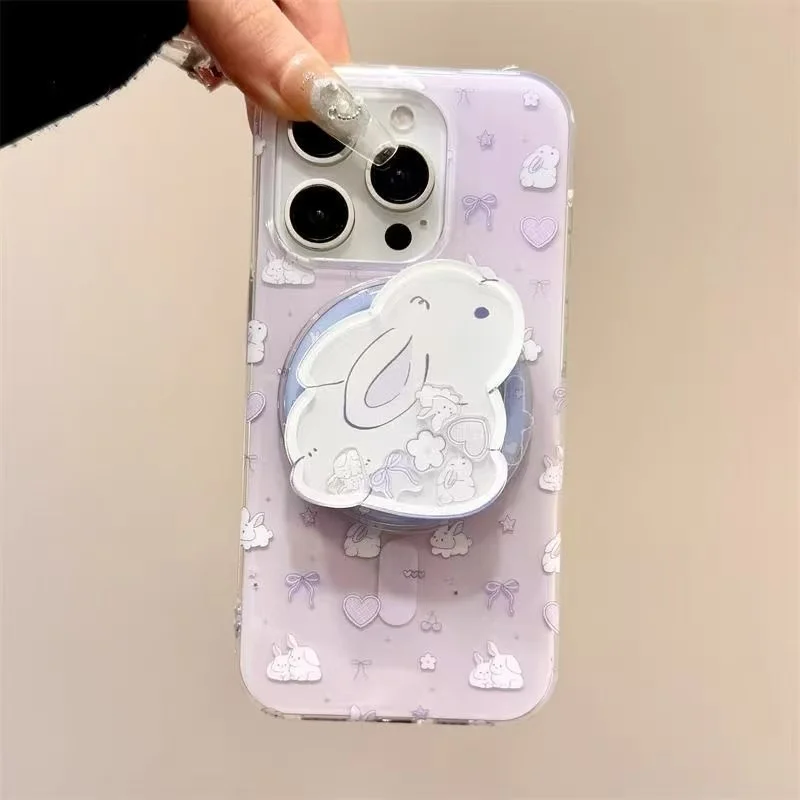 

Cute Cartoon Rabbit Quicksand for Magsafe Griptok Holder Phone Finger Ring Stand Support for IPhone 15 Girl Bracket
