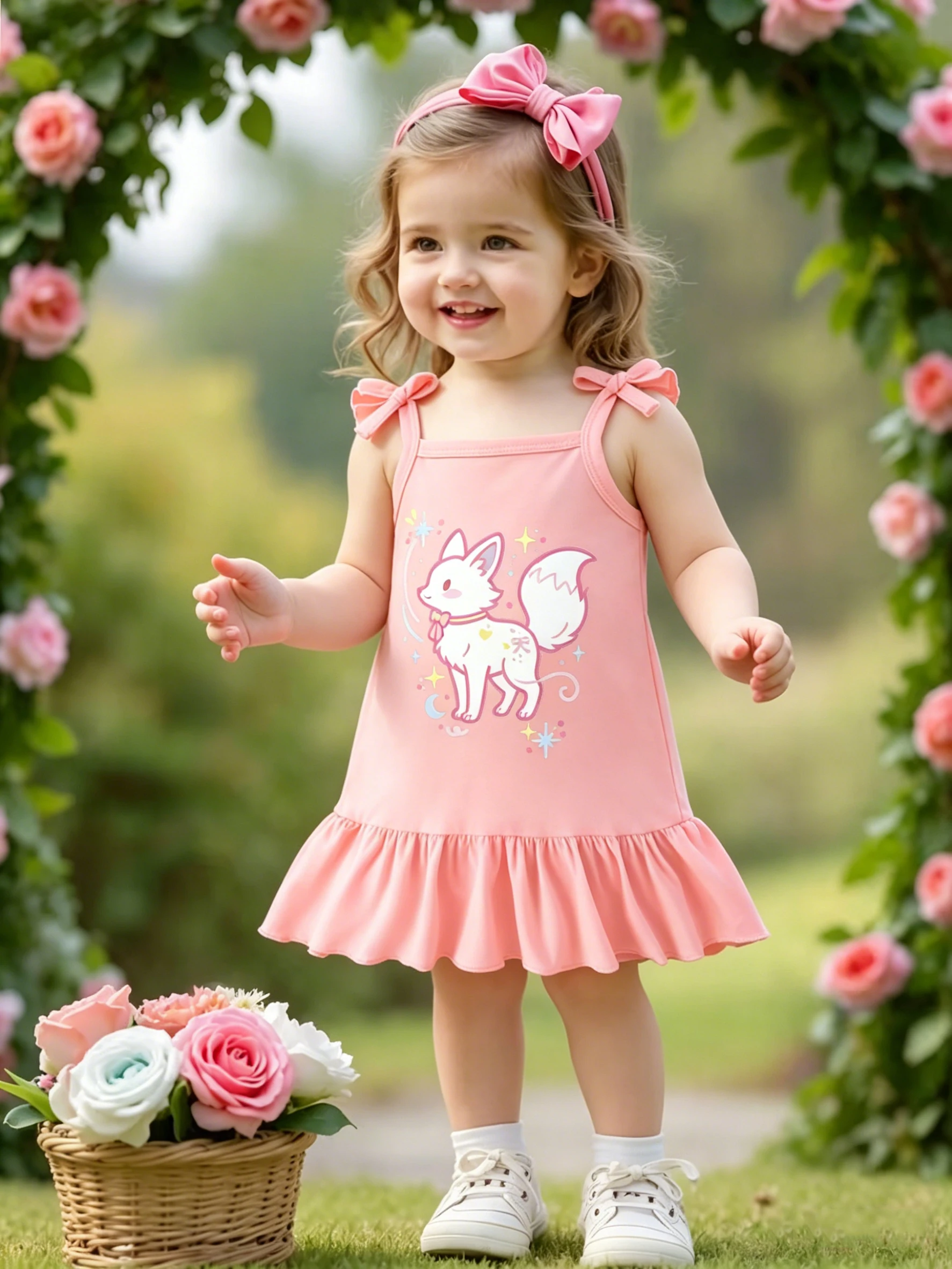 

Pink Camisole Bow Animal Print Girls Dress Two Styles Available