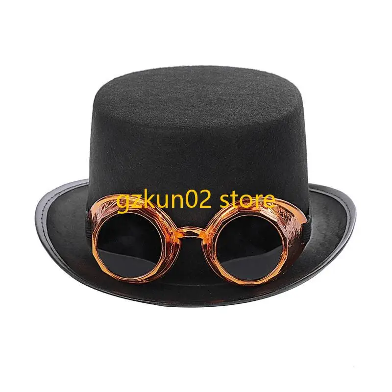 KXRB Steampunk Men Hat Gay Top Hat Steampunk Top Hat Black Halloween Top Hat Carnival