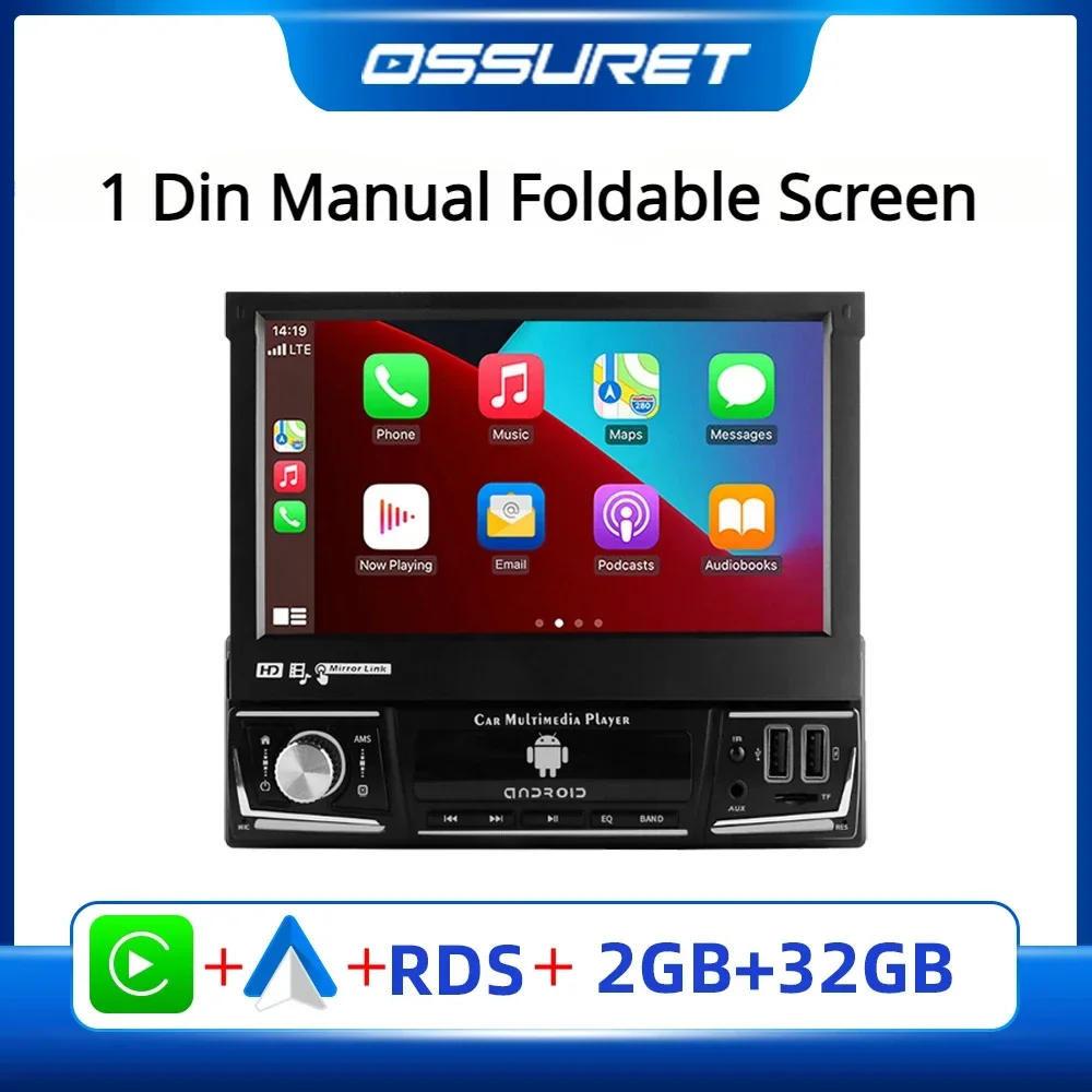 Lettore AutoRadio Android 1 Din per AutoRadio universale schermo pieghevole telescopico manuale 1din Multimedia AutoRadio Carplay GPS