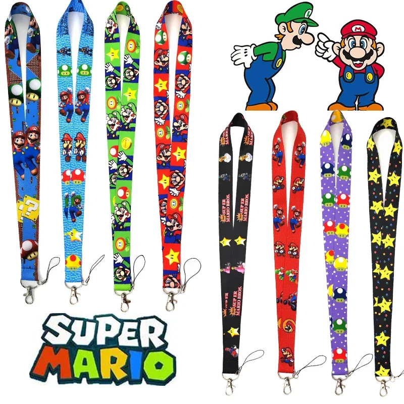 Anime Super Mario Bros Lanyard Luigi Peach Bowser Pattern Portable Camera Phone Hanging Neck Rope Keychain Decorations