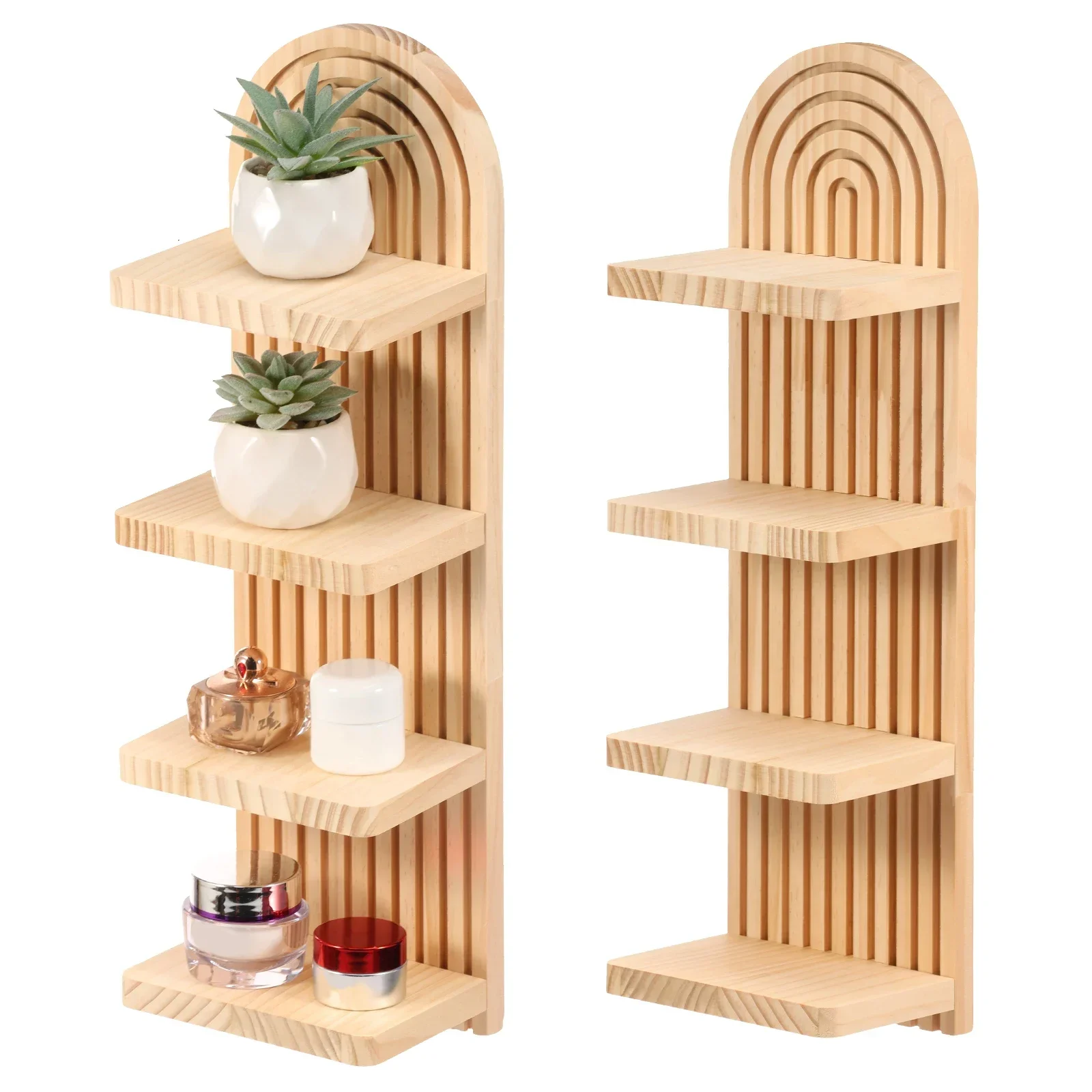 

3-tier Wooden Wall Shelves Boho Arch Floating Shelf Storage Boho Rustic Flowerpot Holder Vase Display Stand Home Decor Rack