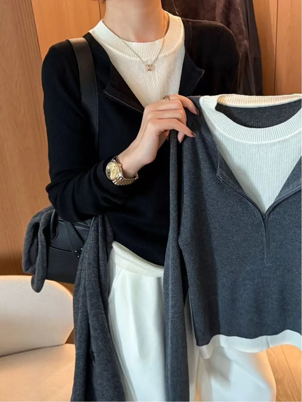 

ay Knitted Long Sve Top with f Zip Loose Fit Women's Base Layer irt Commute Sle Soft Polyester Fiber