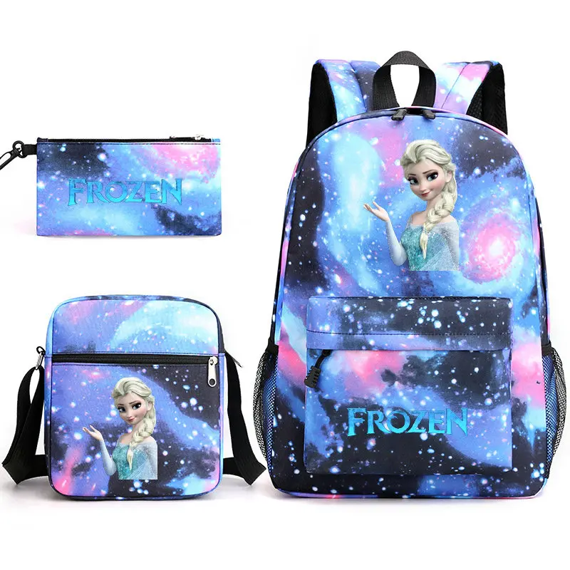 MINISO 3pcs Cartoon Frozen Backpack Boy Girls School Laptop Bag Teenager Shoulders Casual Travel Lightweight Daypack