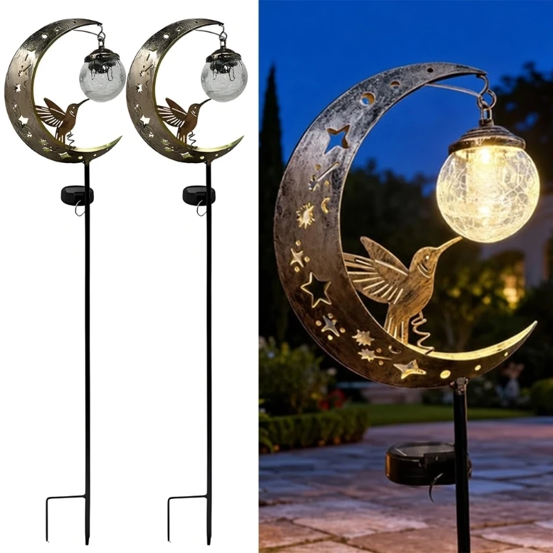 Outdoor Hummingbirds Moon Solar Pathway Light Landscape Light Iron Texture Suitable for Outdoor Yard Walkway Waterproof