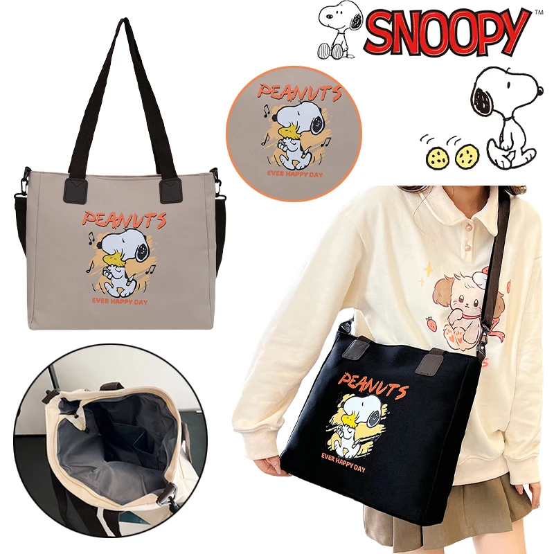 2024 Kawaii Snoopy kobiety płócienna torba na ramię dziewczynki w dużej pojemności torba Crossbody dziewczęca podróże zakupy na zewnątrz torebka