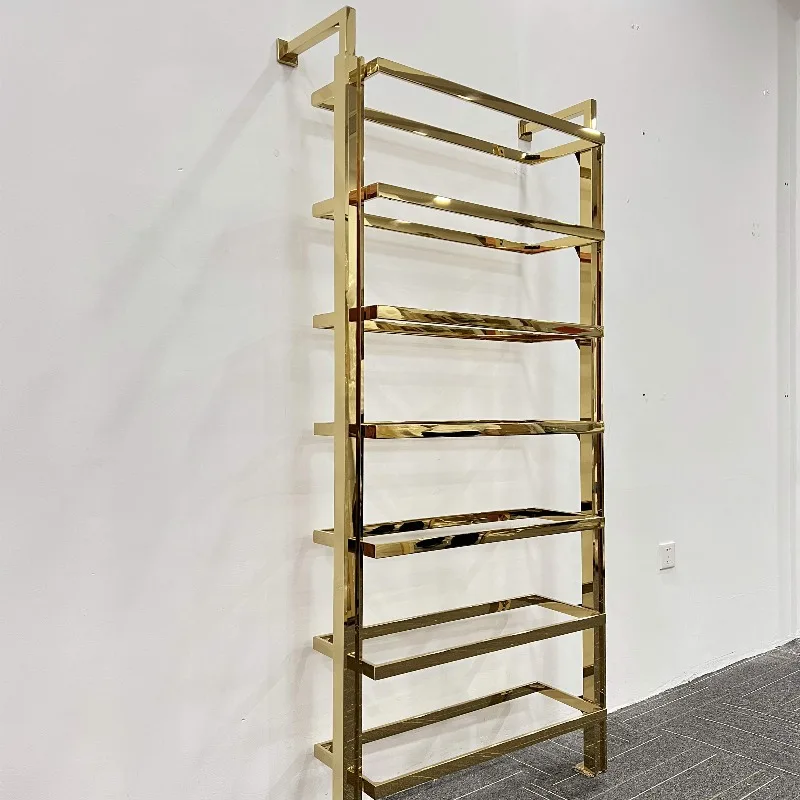 Garment store stand shoe wall display retail store stainless steel shoe display stand