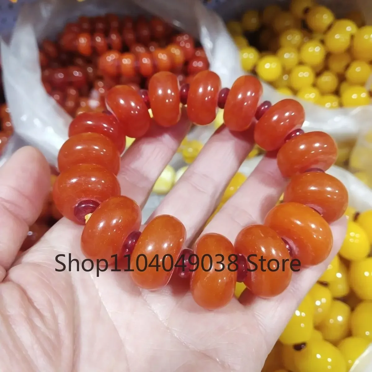 Yellow Chicken Grease Beeswax Bracelet Rough Stone Old Honey Russian White Amber Buddha Beads Bracelet Men's and Women's Gift Br