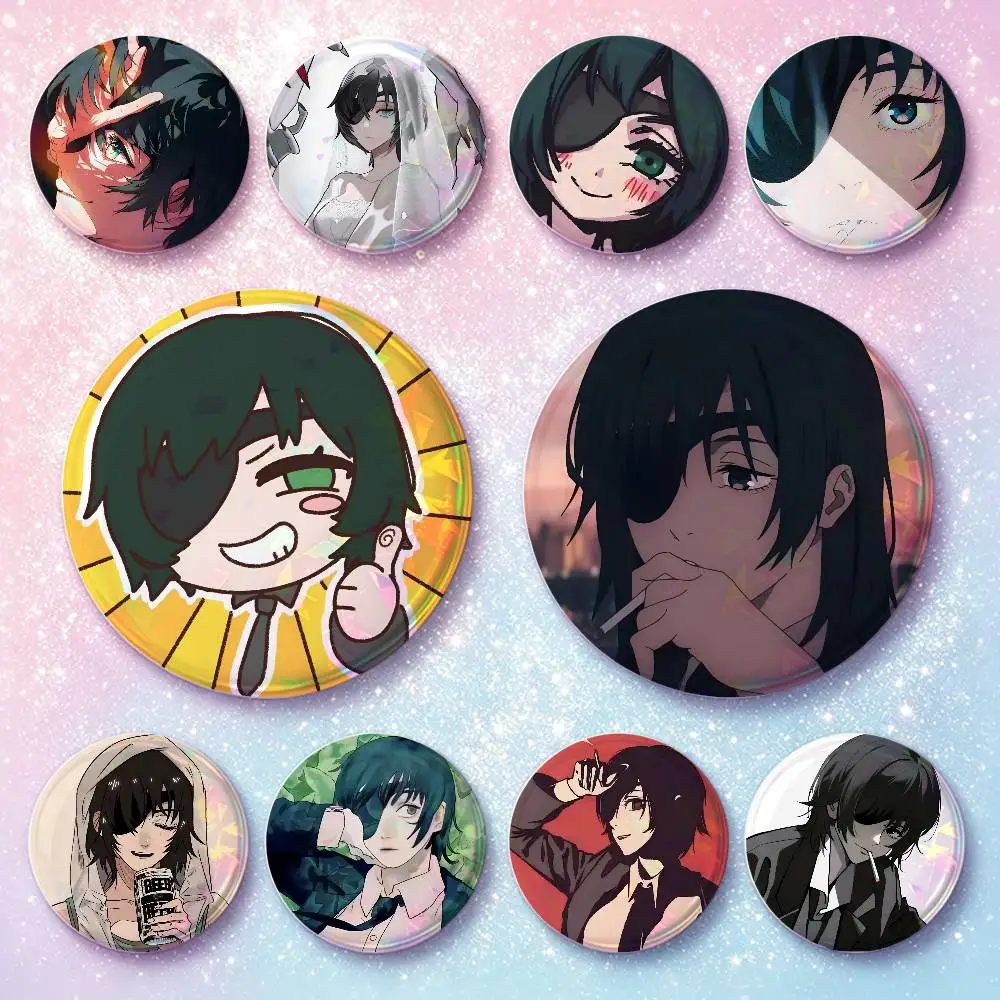 Cartoon Anime C-Chainsaw M-Man Himeno Badges 58 75 mm Round Cosplay Pin Bag Decor Fans Collect Friends Gifts Brooch Souvenir
