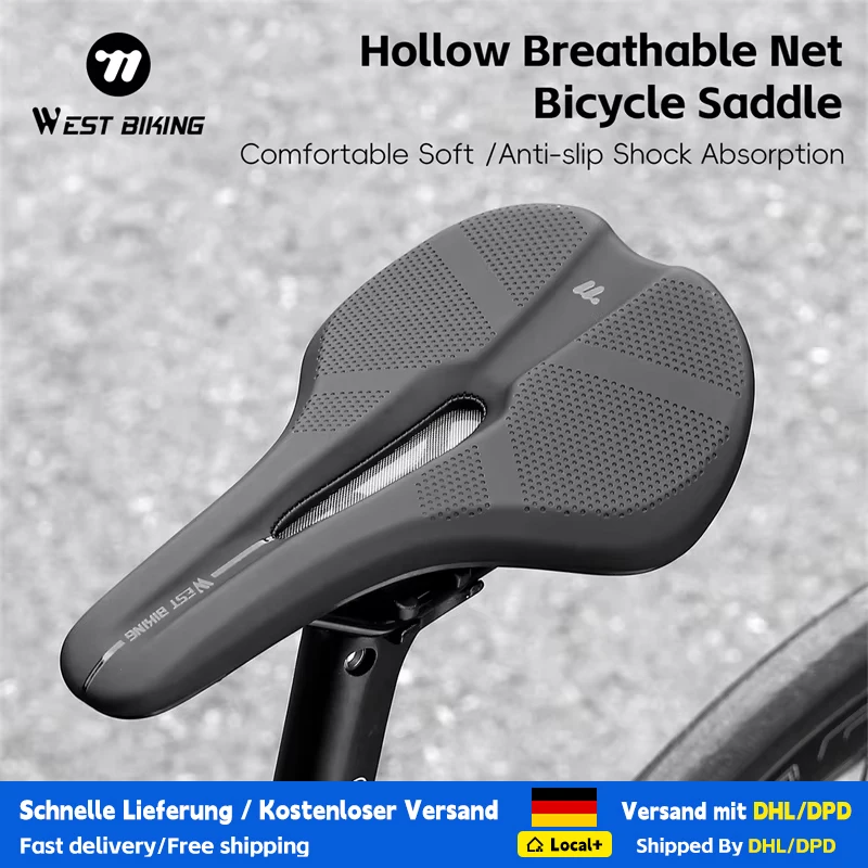 WEST BIKING Fahrradsattel, hohl, atmungsaktiv, Netz, MTB, Rennrad, stoßfestes Sitzkissen, Fahrradzubehör