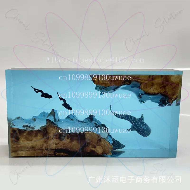 

Whale Shark and Diver, Resin Night Light, Scuba Diving Deep Sea Exploration Personalized Wood Lamp Home Decoration Gift