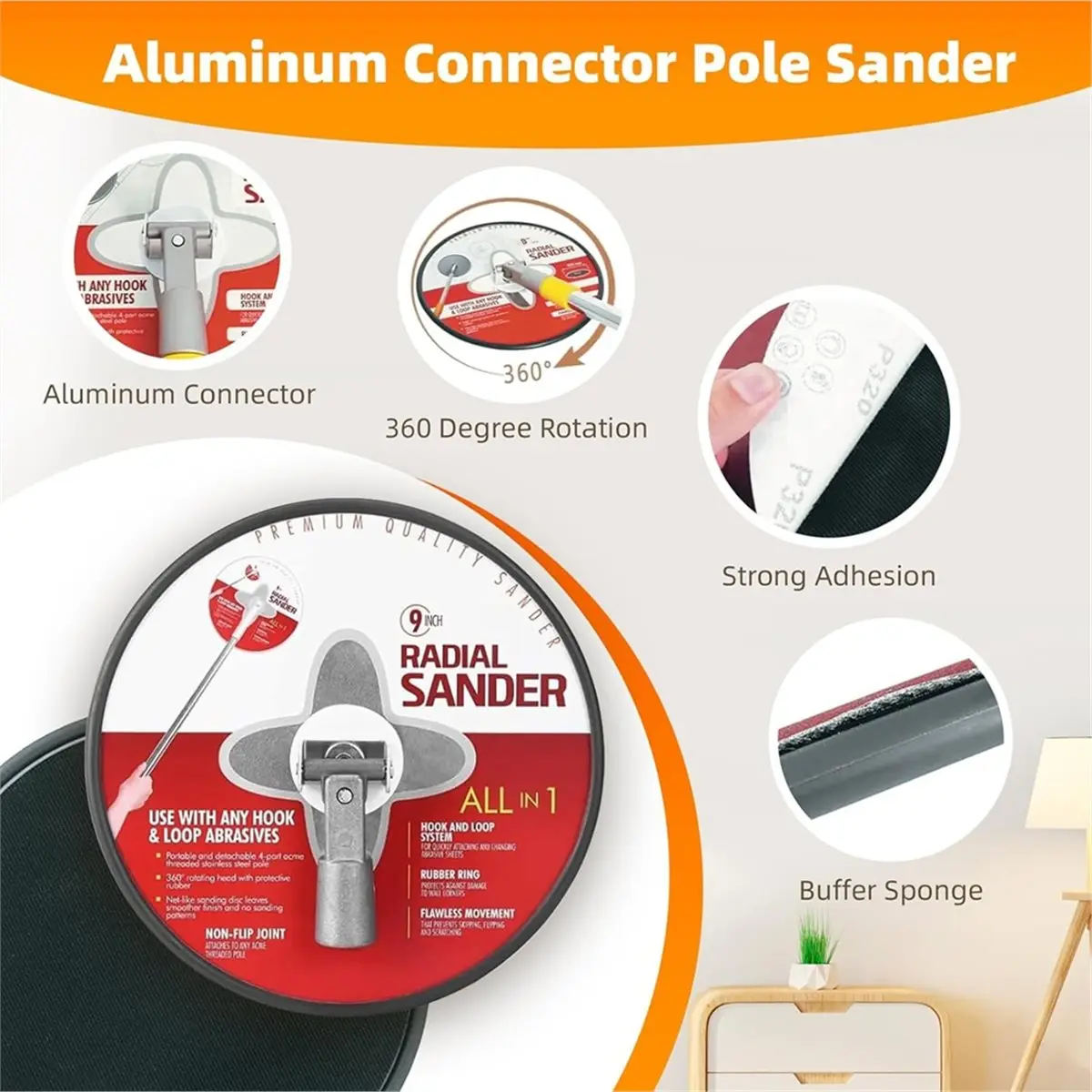 ماكينة صنفرة القطب للجدران الجافة، ماكينة صنفرة يدوية للحوائط الجافة مع عمود تمديد - مثالية لمشاريع الرسم، موصل ألومنيوم