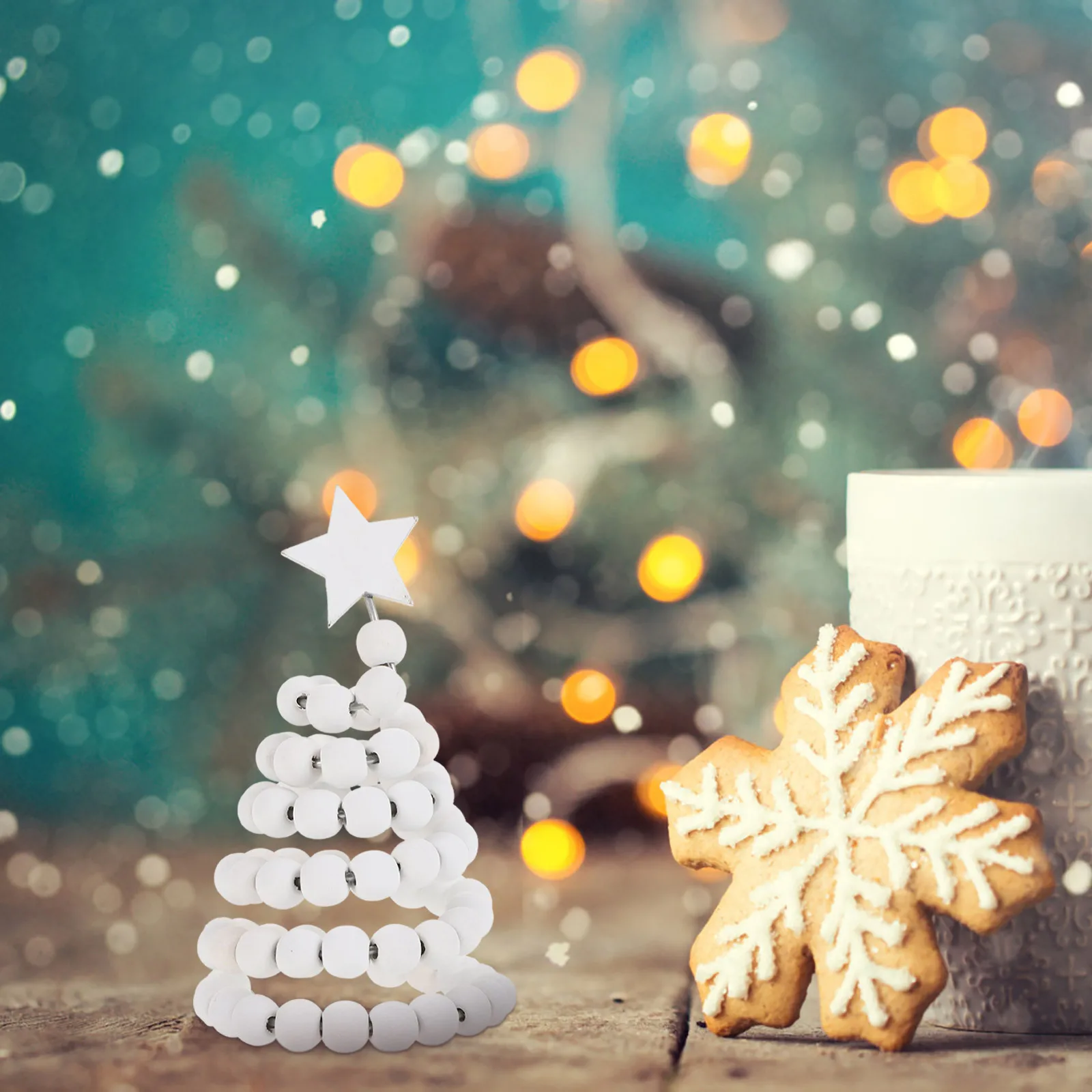 

1pc Wooden Bead Christmas Tree Decor Xmas Desktop Ornament Holiday Home Office Party Scene Decoration Festive Tabletop