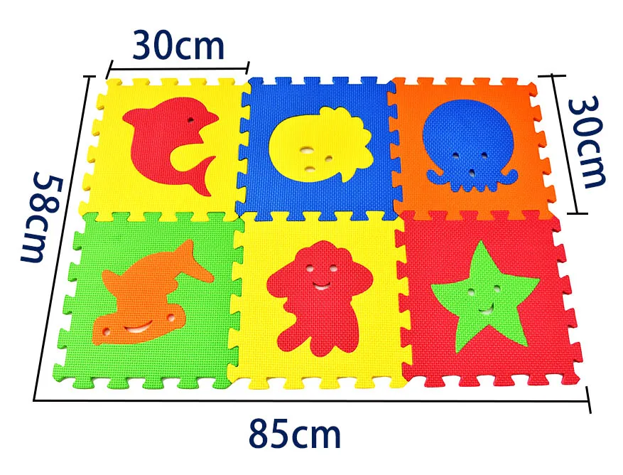 Große Puzzle-Spielmatte, Schaumstoff-Bodenfliesen, Schaumstoff-Puzzlematte für Kinder, Baby-Boden-Spielmatte, 30 x 30 cm, Sea World, 6 Teile
